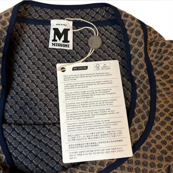 Missoni Blue Beige Pattern Knit Peplum Sweater Top Women’s Size 40 M - Picture 3 of 5